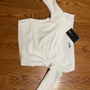 Beautiful white cropped off the shoulder cross cross long sleeve